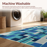 Ultra Soft Area Rug, Non Slip, Stain Resistant, Washable Area Rugs for Living Room, Bedroom, Farmhouse Primitive Jute Star(Blue)