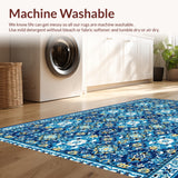 Ultra Soft Area Rug, Non Slip, Stain Resistant, Washable Area Rugs for Living Room, Bedroom, Non-Slip Vintage Geometric Living Room Rug(Blue)