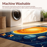 Ultra Soft Area Rug, Non Slip, Stain Resistant, Washable Area Rugs for Living Room, Bedroom, Educational Planet Theme Bedroom Round Carpet(Orange)