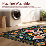Ultra Soft Area Rug, Non Slip, Stain Resistant, Washable Area Rugs for Living Room, Bedroom, Boho Black Floral Washable Rug for Living Room(Black)