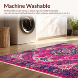 Ultra Soft Area Rug, Non Slip, Stain Resistant, Washable Area Rugs for Living Room, Bedroom, Whimsical Boho Medallion Retreat(Pink)