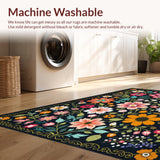 Ultra Soft Area Rug, Non Slip, Stain Resistant, Washable Area Rugs for Living Room, Bedroom, Washable Floral Fantasy(Black)