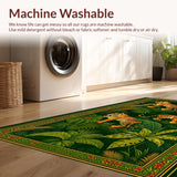 Ultra Soft Area Rug, Non Slip, Stain Resistant, Washable Area Rugs for Living Room, Bedroom, Vintage Botanical Green Living Room Washable Rug(Green)