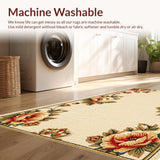 Ultra Soft Area Rug, Non Slip, Stain Resistant, Washable Area Rugs for Living Room, Bedroom, Vintage Floral Non-Slip Dining Room(Beige)