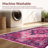 Ultra Soft Area Rug, Non Slip, Stain Resistant, Washable Area Rugs for Living Room, Bedroom, Boho Medallion Distressed(Pink)