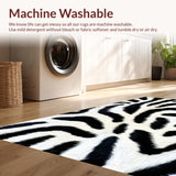 Ultra Soft Area Rug, Non Slip, Stain Resistant, Washable Area Rugs for Living Room, Bedroom, Non-Slip Zebra Print Laundry Mat(Black)