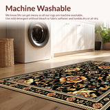 Ultra Soft Area Rug, Non Slip, Stain Resistant, Washable Area Rugs for Living Room, Bedroom, Elegant Floral Non-Slip Living Room Rug(Black)