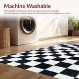 Ultra Soft Area Rug, Non Slip, Stain Resistant, Washable Area Rugs for Living Room, Bedroom, Modern Faux Wool Checkerboard(Black)
