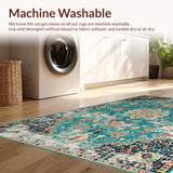 Ultra Soft Area Rug, Non Slip, Stain Resistant, Washable Area Rugs for Living Room, Bedroom, Boho Chic Dark Green Living Room Rug(Blue)