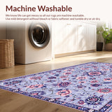 Ultra Soft Area Rug, Non Slip, Stain Resistant, Washable Area Rugs for Living Room, Bedroom, Boho Floral Machine Washable(Purple)