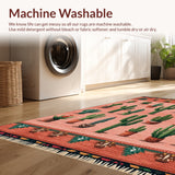 Ultra Soft Area Rug, Non Slip, Stain Resistant, Washable Area Rugs for Living Room, Bedroom, Cowgirl Chic Entryway Pastel Cactus Shaped Mat(Pink)
