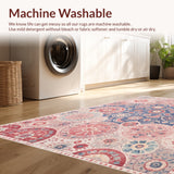 Ultra Soft Area Rug, Non Slip, Stain Resistant, Washable Area Rugs for Living Room, Bedroom, Vintage Honeycomb Distressed(Pink)