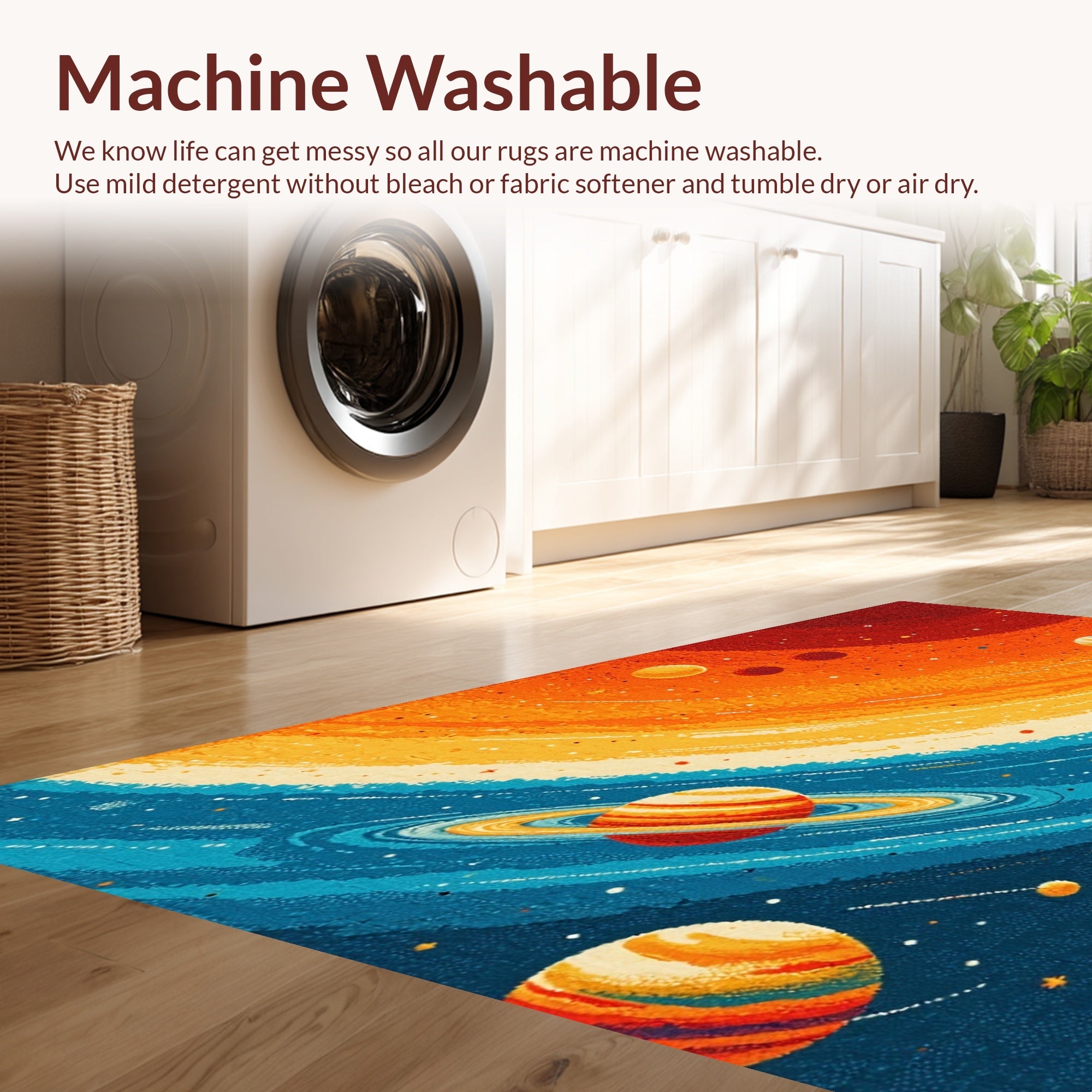 Ultra Soft Area Rug, Non Slip, Stain Resistant, Washable Area Rugs for Living Room, Bedroom, Solar System Kids Learning(Orange) - ODIKA