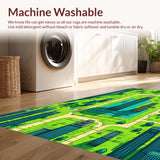 Ultra Soft Area Rug, Non Slip, Stain Resistant, Washable Area Rugs for Living Room, Bedroom, Colorful City-Themed Toddler Playmat(Green)