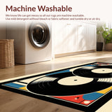 Ultra Soft Area Rug, Non Slip, Stain Resistant, Washable Area Rugs for Living Room, Bedroom, vinyl record half round(Black)