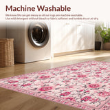 Ultra Soft Area Rug, Non Slip, Stain Resistant, Washable Area Rugs for Living Room, Bedroom, Vintage Floral Soft Non-Slip Rug(Pink)